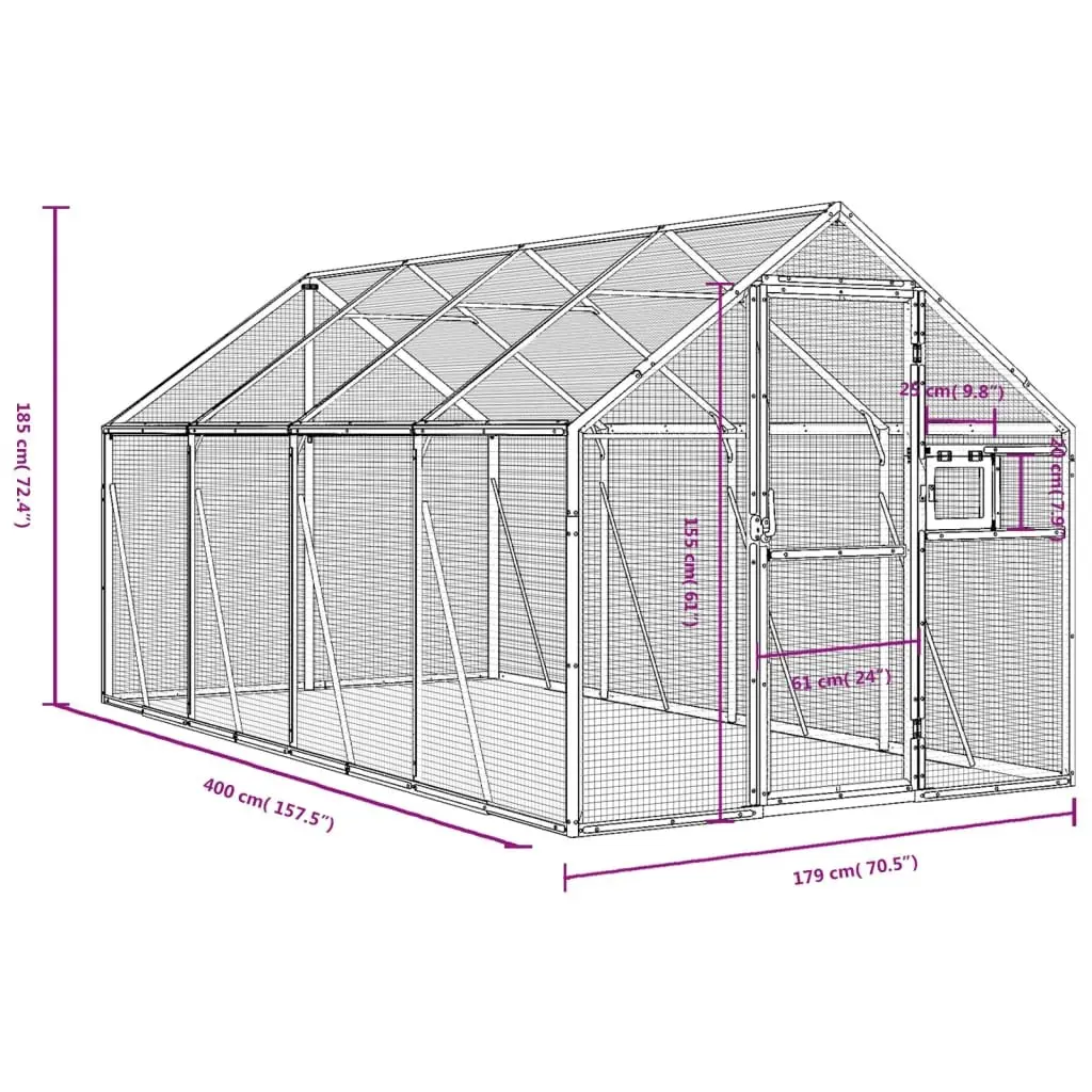 Bird Aviary Anthracite Aluminium Frame 1.79m x 4m x 1.85m Wire Mesh Outdoor Indoor Pet Cage