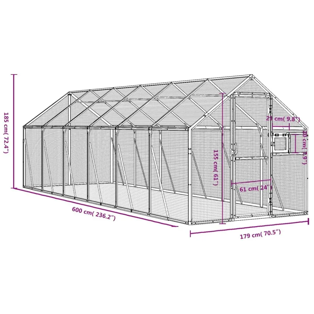 Bird Aviary Anthracite Aluminium Frame Wire Mesh 1.79x6x1.85 m
