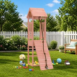 Wooden Playhouse for Kids: Climbing Wall & Sandbox Included