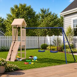 Outdoor Playset Solid Wood Swing Climbing Frame Sandbox Children Backyard Play