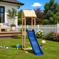 Outdoor Playset Wooden Climbing Frame with Slide Sandbox Platform Wave Slide