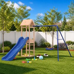 Playful Outdoor Playset with Slide, Swing, and Sandpit