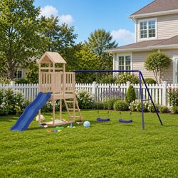 Friendly Wooden Playset with Slide and Sandbox