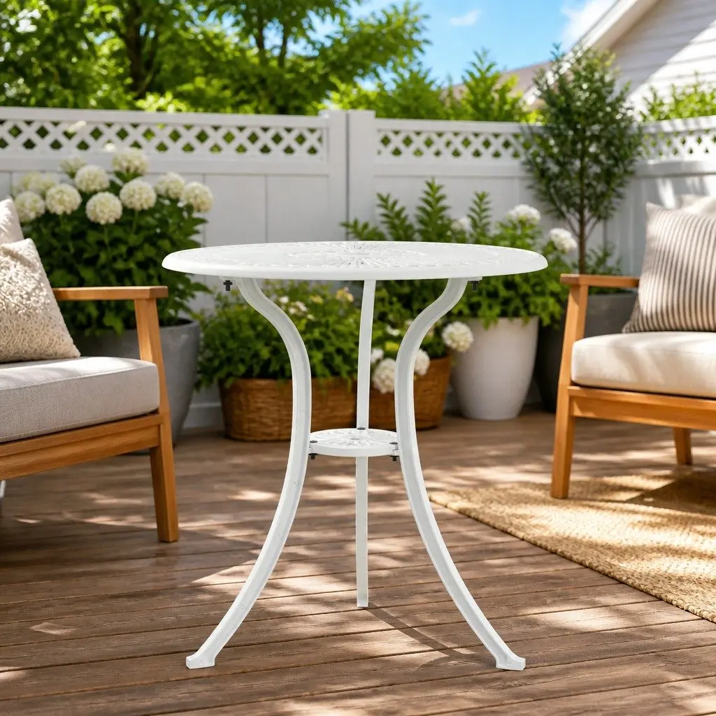 Garden Table Cast Aluminium White 62cm for Outdoor Patio Furniture