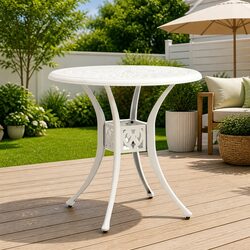 Garden Table White Cast Aluminium Outdoor Patio Furniture Tea Coffee Dining 78cm