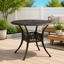 Garden Table Outdoor Patio Furniture Cast Aluminium Brown 90x90x74cm Tea Coffee