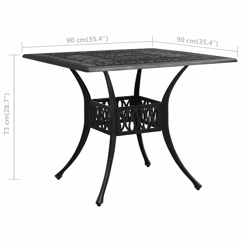 Garden Table Outdoor Patio Dining Cast Aluminium Black 90x90x73cm Umbrella Hole
