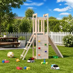 Wooden Playset with Ladder, Rockwall & Sandbox for Kids
