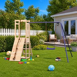Children's Wooden Climbing Frame Playset with Sandbox