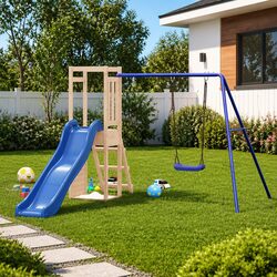 Wooden Outdoor Playset with Slide Swing Climbing Frame Sandbox Backyard Play