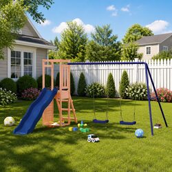 Wooden Outdoor Playset for Children with Slide and Rockwall