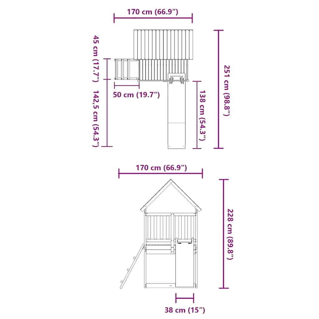Wooden Outdoor Playset Climbing Frame with Wave Slide and Sandbox 90 cm Platform