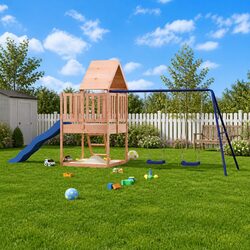 Outdoor Playset Solid Wood Climbing Frame Wave Slide Double Swing Sandpit Garden
