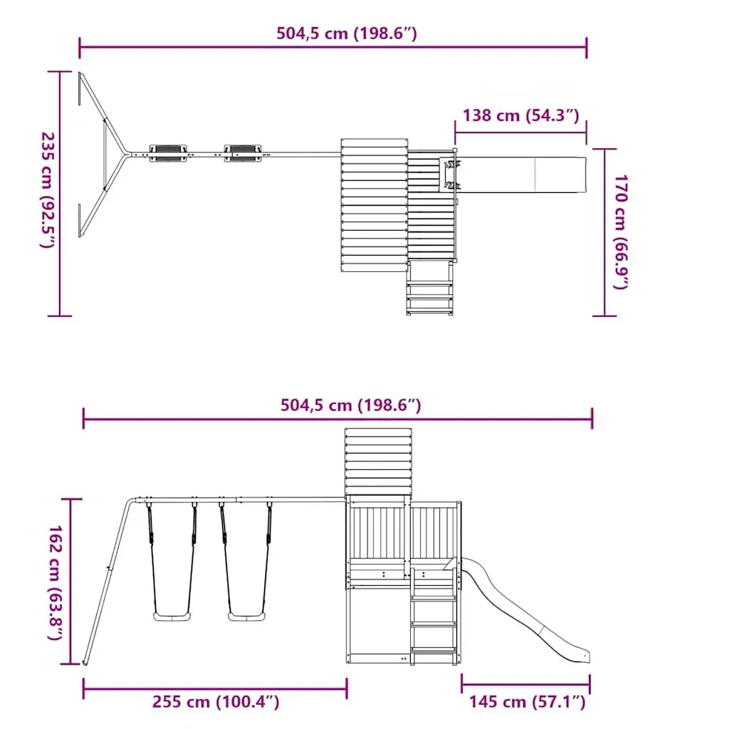 Outdoor Playset Solid Wood Climbing Frame Wave Slide Double Swing Sandpit 90 cm