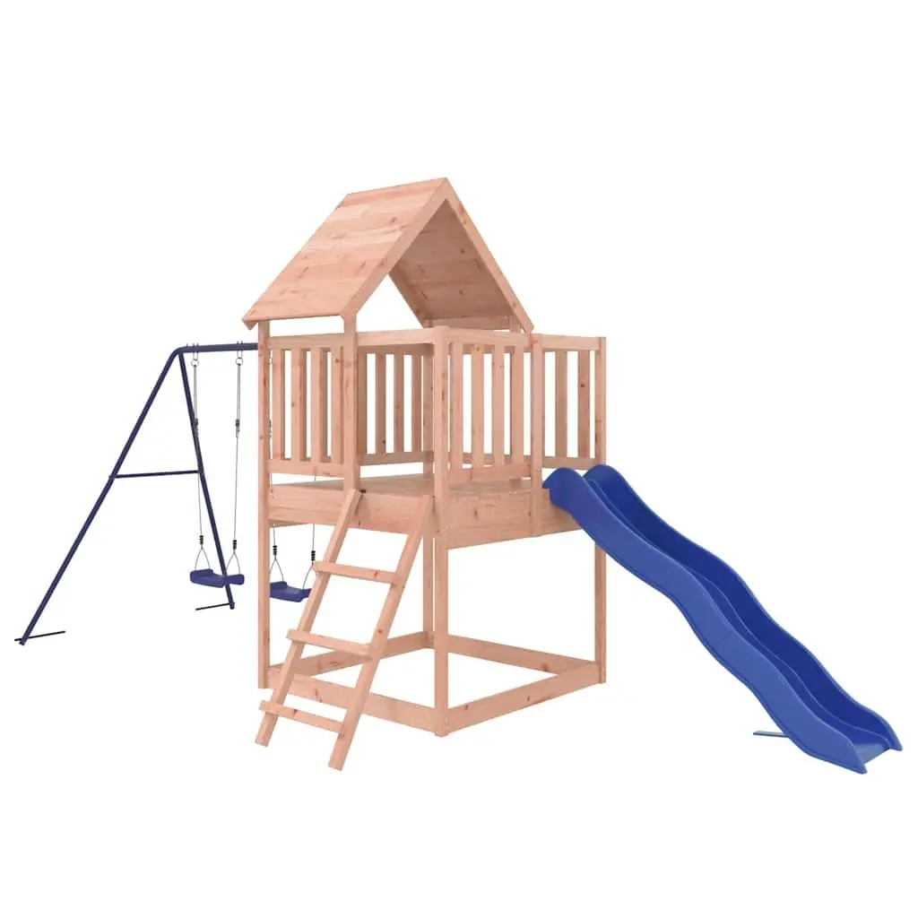 Outdoor Playset Solid Wood Climbing Frame Wave Slide Double Swing Sandpit 90 cm