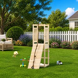 Wooden Playhouse with Climbing Wall Sandbox Children Outdoor Play Equipment