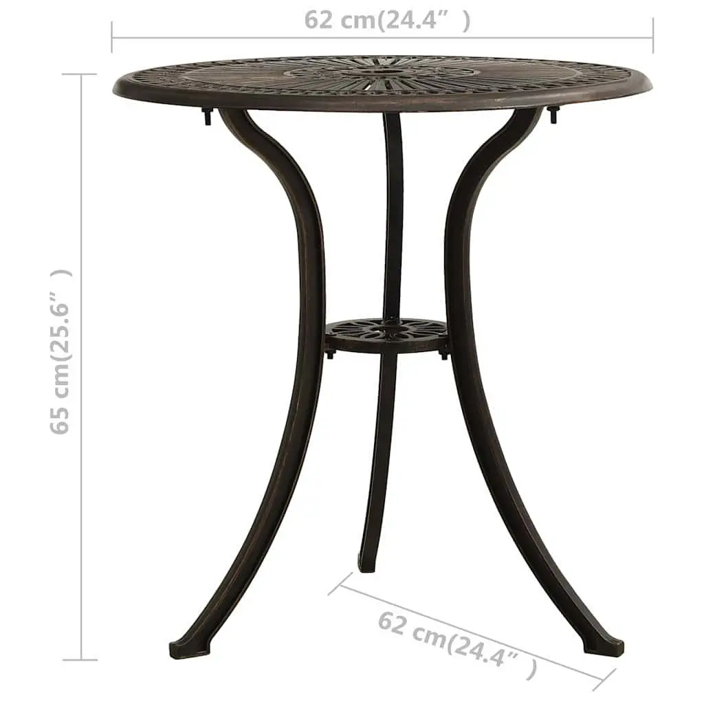 3 Piece Bistro Set Cast Aluminium Outdoor Garden Furniture Brown Patio Table