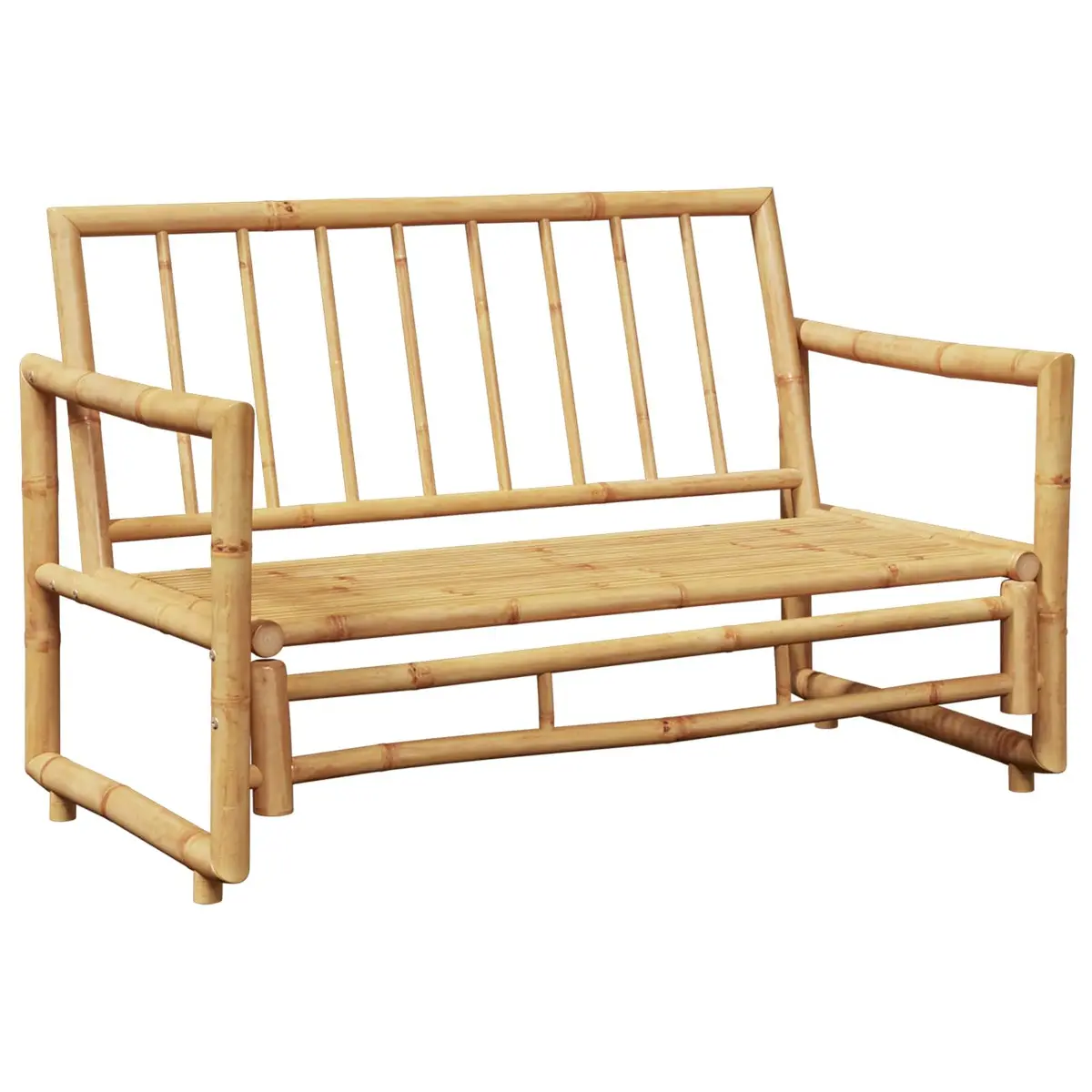 Garden Bench 115 cm Bamboo Outdoor Seating with Grey Padded Cushions Slatted
