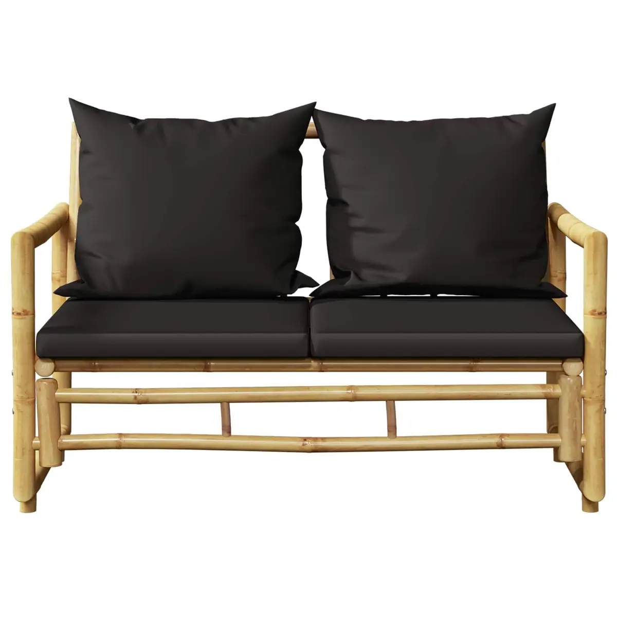 Garden Bench 115 cm Bamboo Outdoor Seating with Grey Padded Cushions Slatted