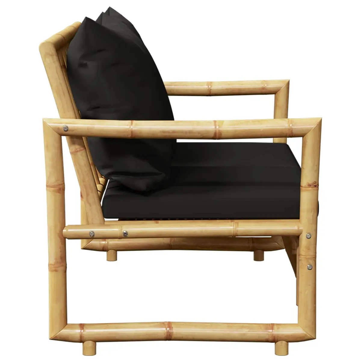 Garden Bench 115 cm Bamboo Outdoor Seating with Grey Padded Cushions Slatted