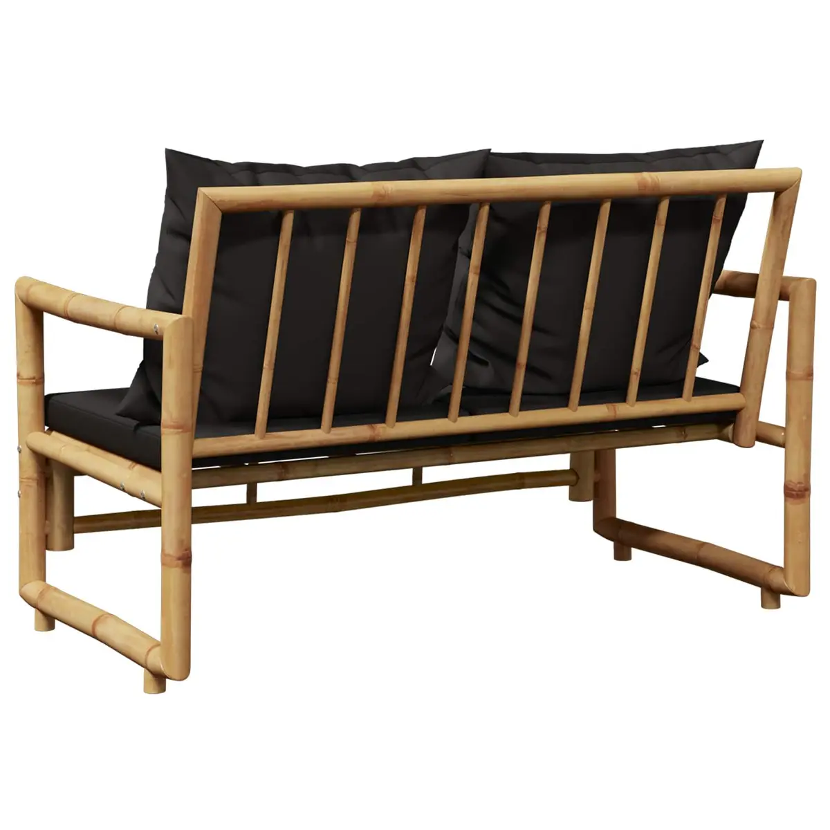 Garden Bench 115 cm Bamboo Outdoor Seating with Grey Padded Cushions Slatted