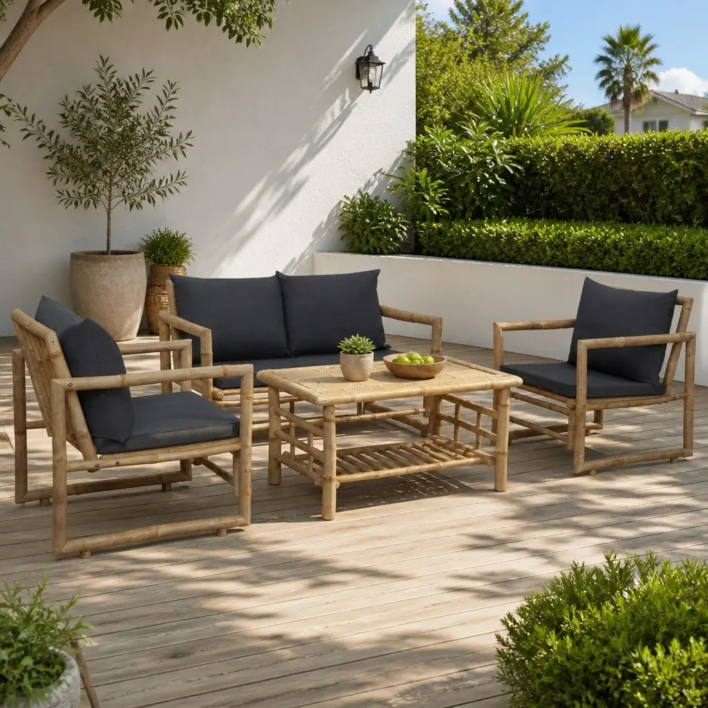 Garden Lounge Set Bamboo Outdoor Furniture 4 Piece