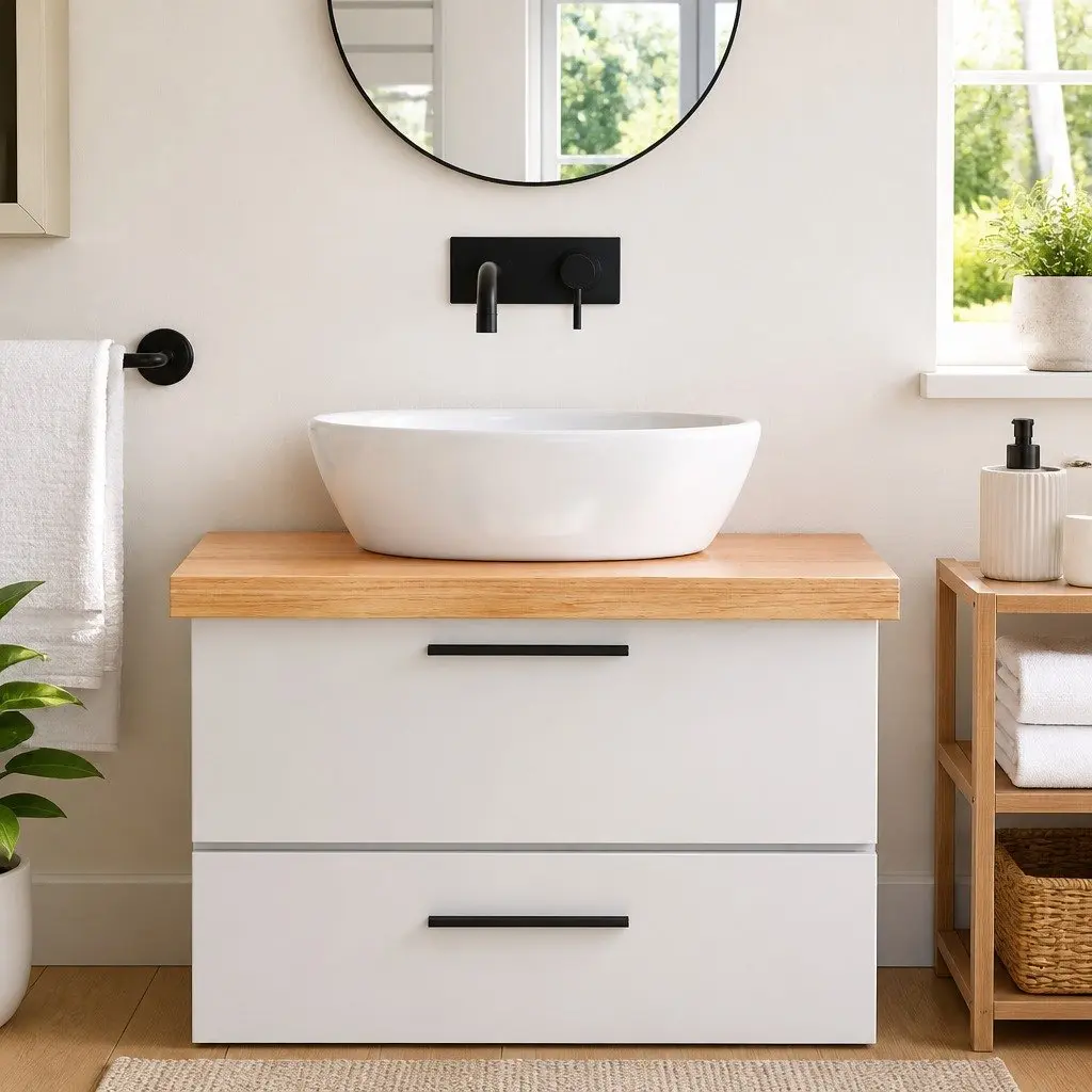 Bathroom Countertop Solid Wood Handmade Live Edge 80x50x6 cm Brown