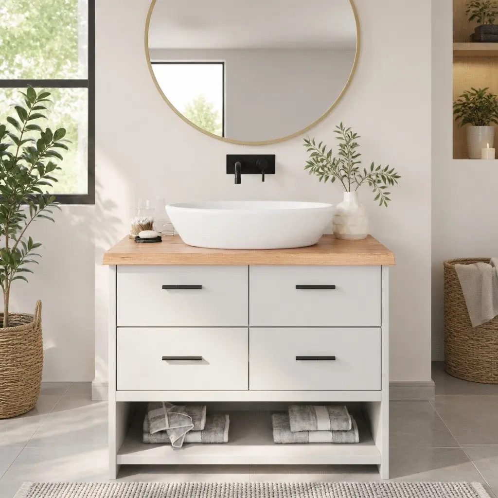 Bathroom Countertop Handmade Solid Oak Wood Light Brown Varnished 100x50cm