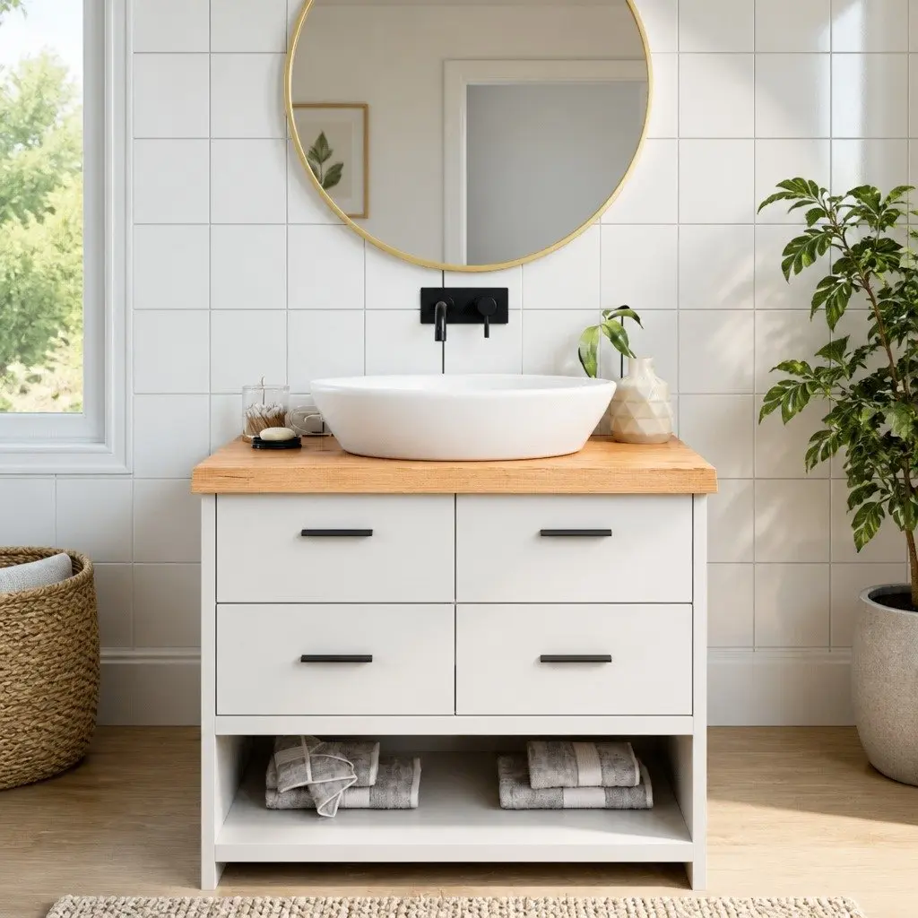 Solid Oak Wood Bathroom Countertop Handmade Live Edge Varnished Worktop 100x50x6 cm Brown
