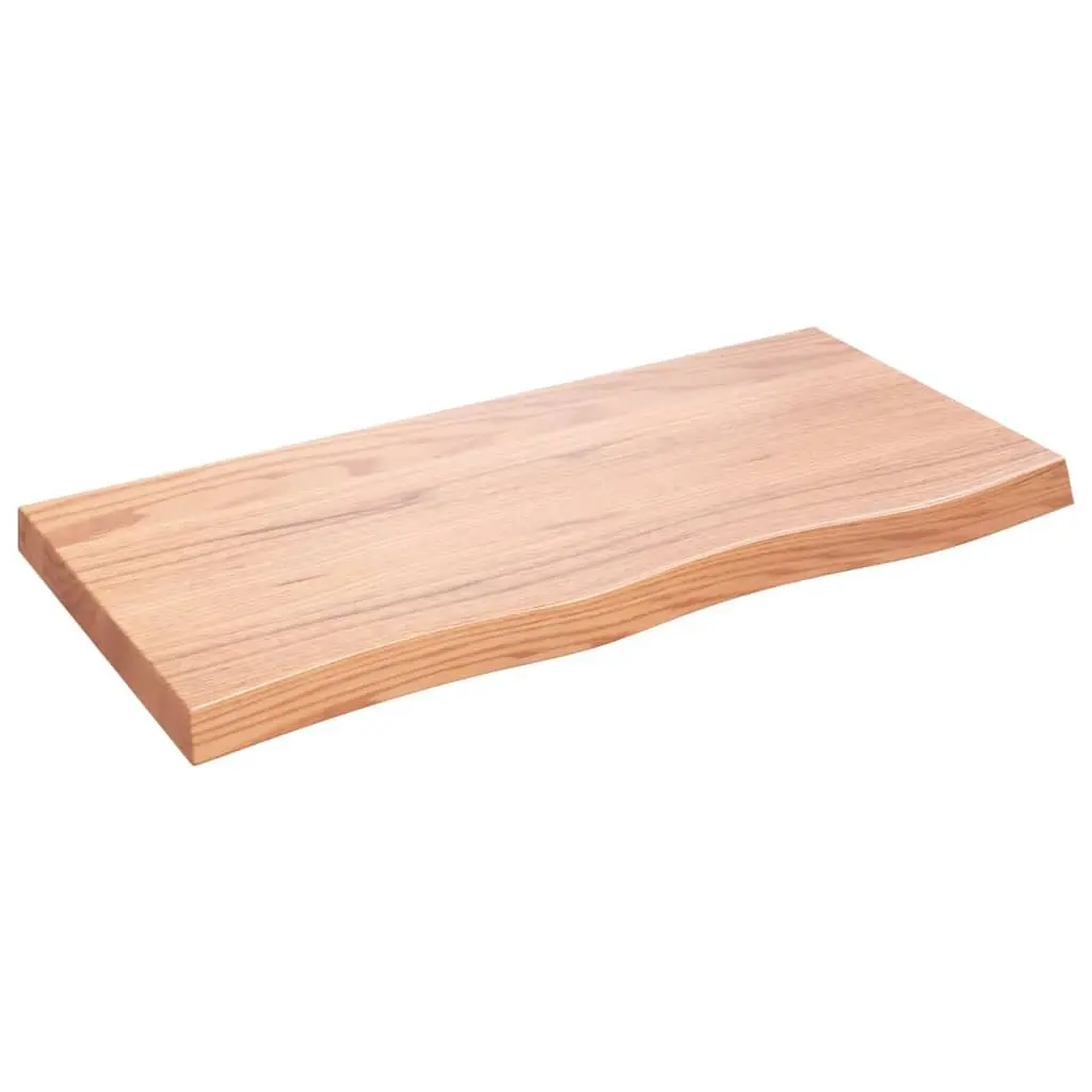 Solid Oak Wood Bathroom Countertop Handmade Live Edge Varnished Worktop 100x50x6 cm Brown