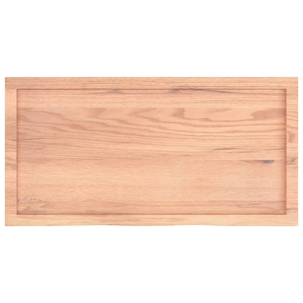 Solid Oak Wood Bathroom Countertop Handmade Live Edge Varnished Worktop 100x50x6 cm Brown