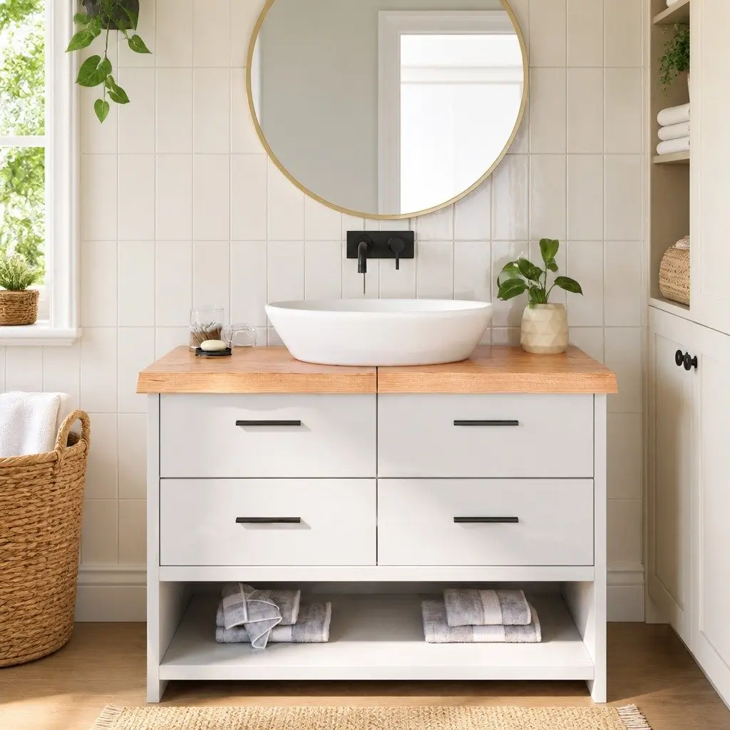 Bathroom Countertop Solid Oak Wood Handmade Live Edge Brown 120x50x6cm