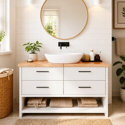 Bathroom Countertop 140x60 cm Solid Wood Treated Worktop Brown Vanity Top