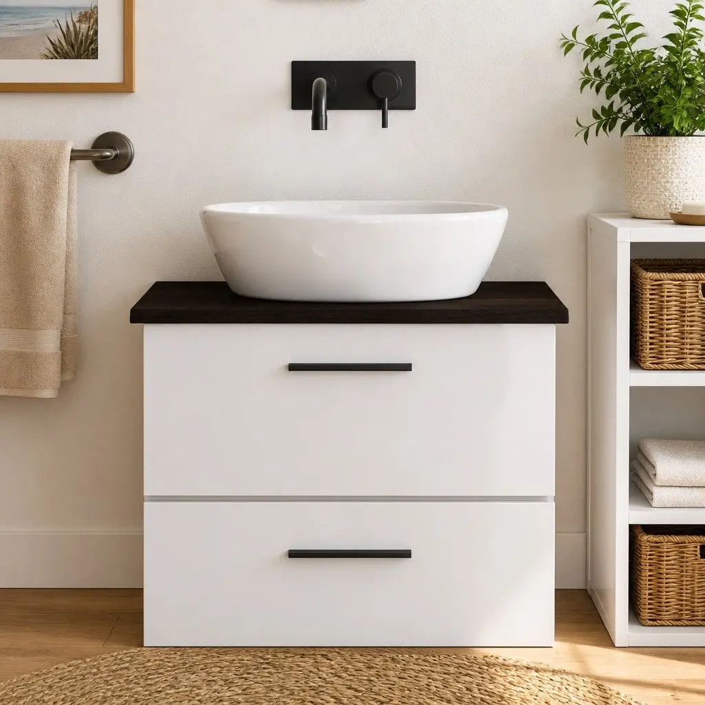 Solid Wood Bathroom Countertop Live Edge Dark Brown 60x50cm