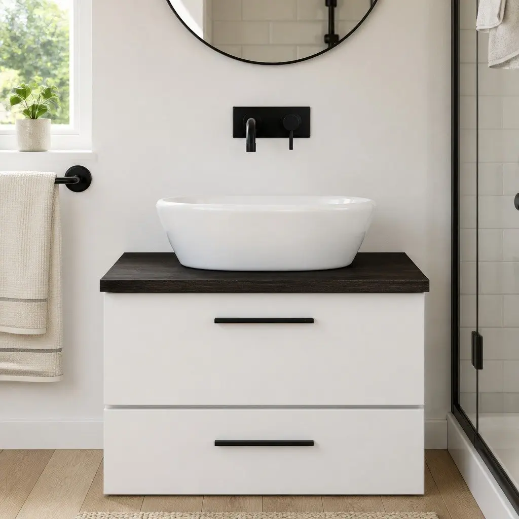 Bathroom Countertop Handmade Solid Oak Wood Dark Brown 80x50cm