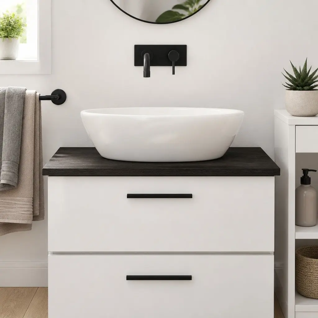 Bathroom Countertop Solid Oak Wood Dark Brown Treated Vanity Top 80x60cm