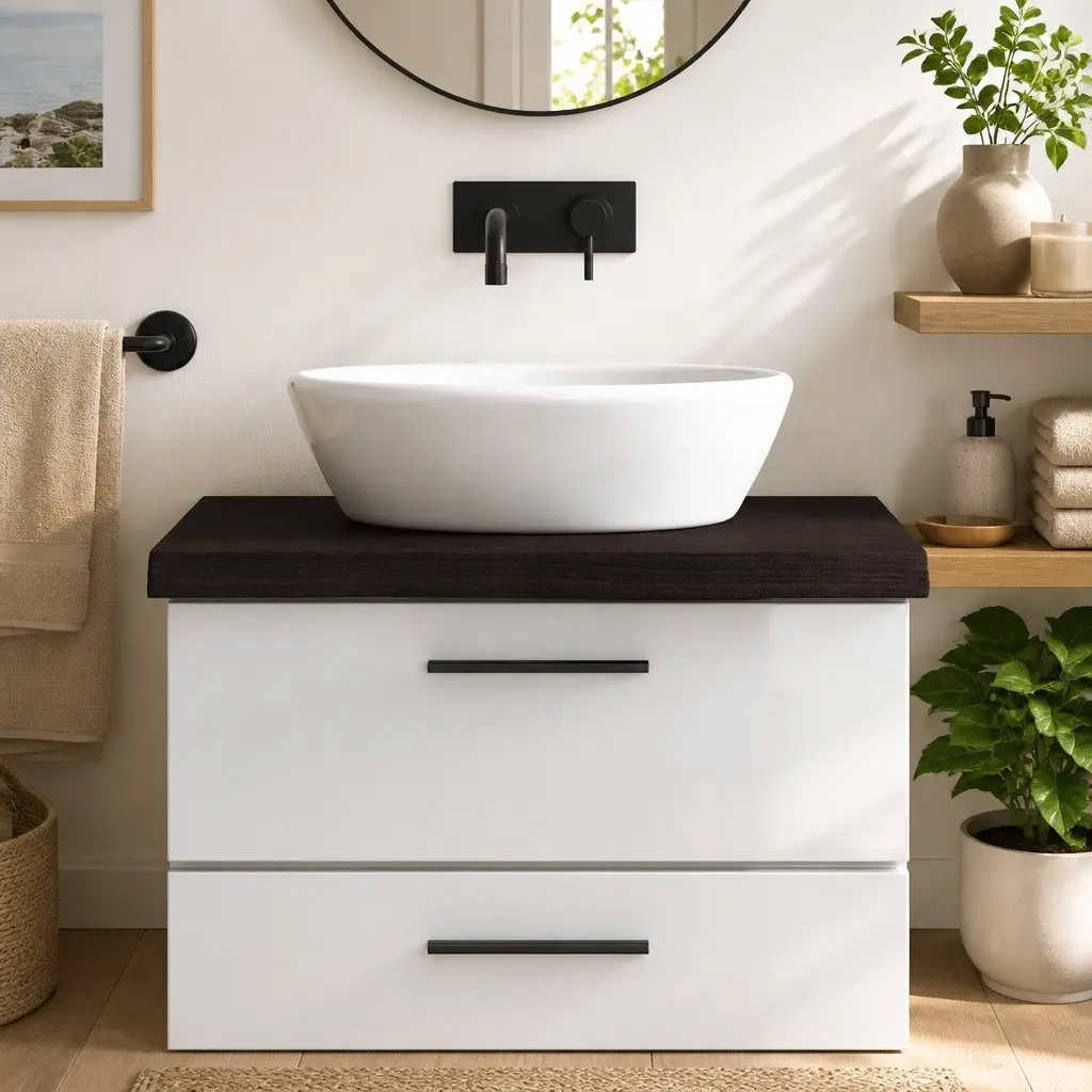 Bathroom Countertop Vanity Top Handmade Solid Oak Wood Dark Brown 80 x 60 x 6 cm
