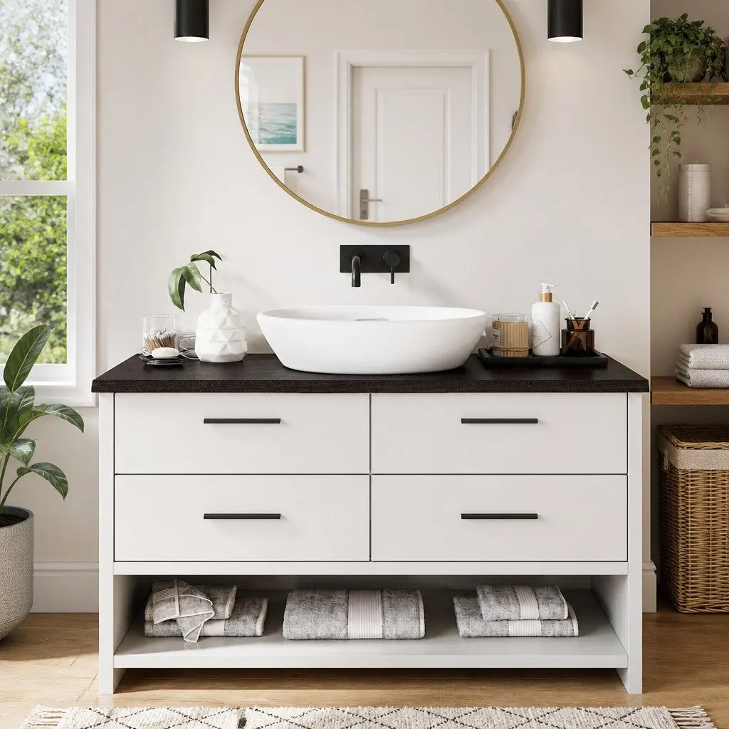 Bathroom Countertop Solid Oak Wood Live Edge Dark Brown 100x30cm