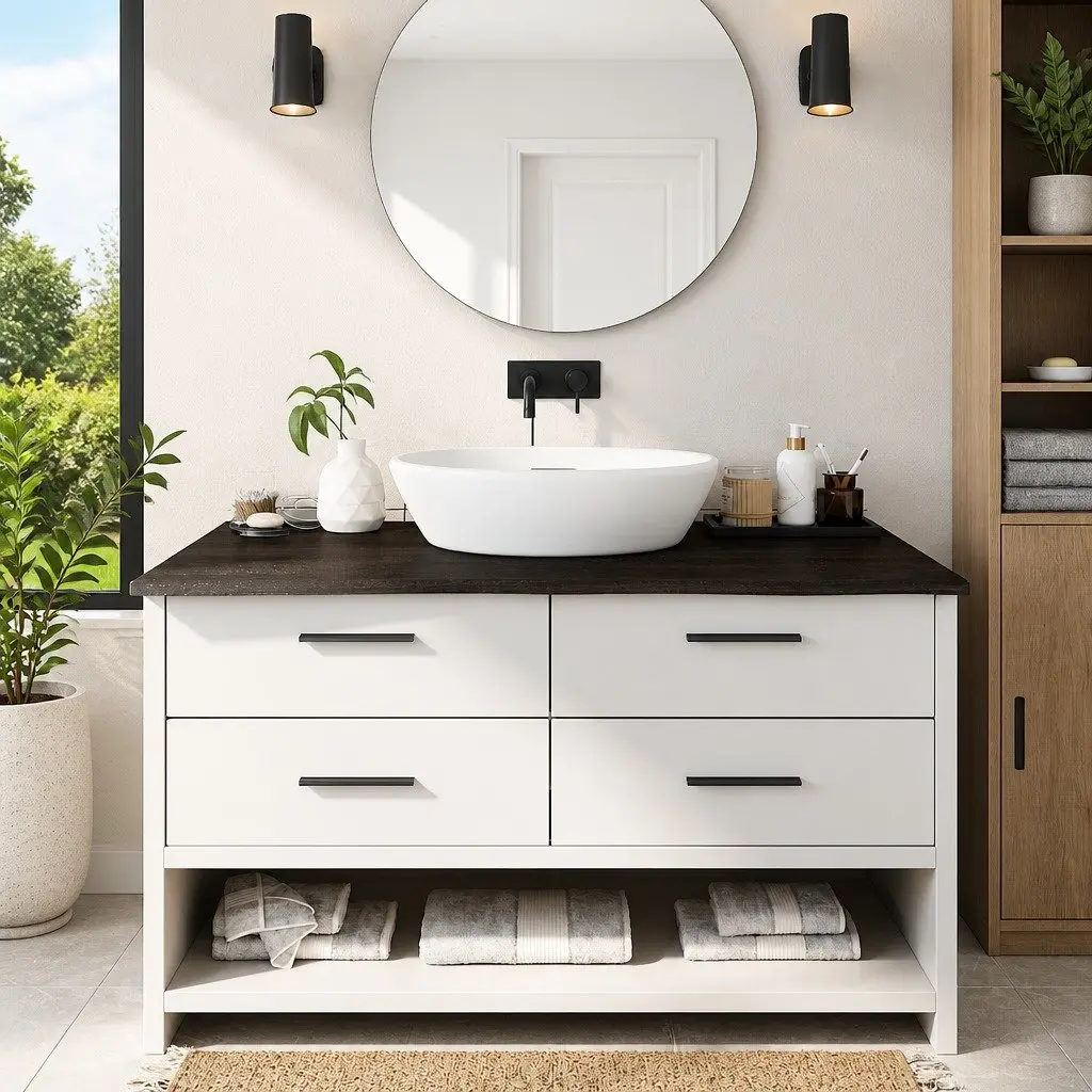 Bathroom Countertop Solid Oak Wood Dark Brown Treated Live Edge 100 x 50 x 2 cm