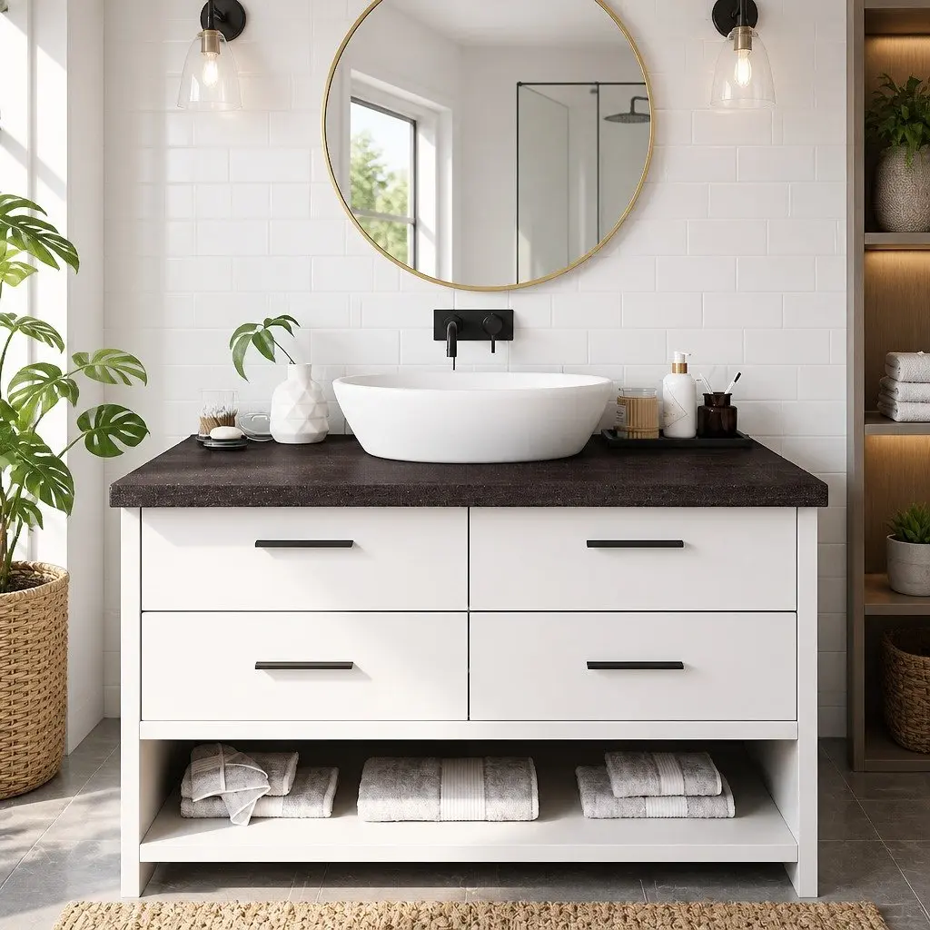 Bathroom Countertop Dark Brown Treated Solid Oak Wood Vanity Top 100 x 60 x 6 cm