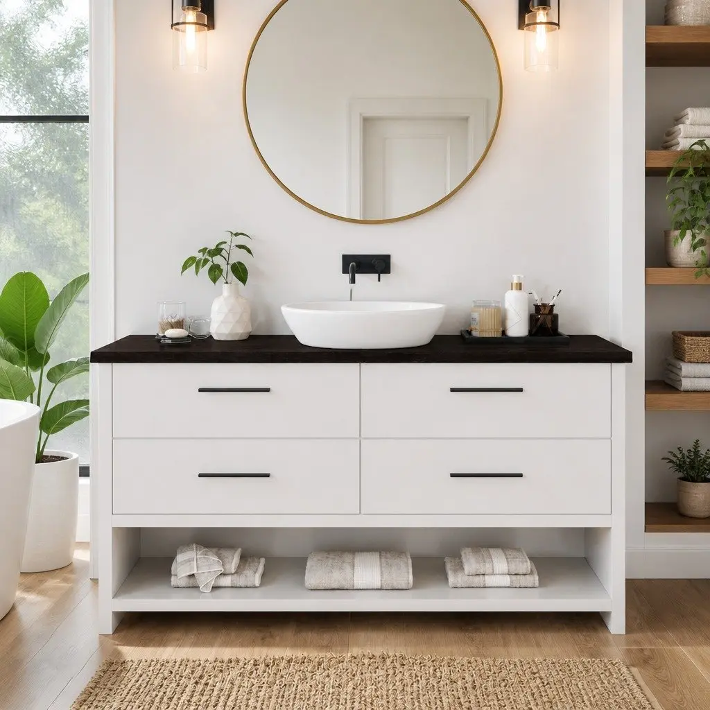 Bathroom Countertop Solid Oak Dark Brown Live Edge 160x40x4cm