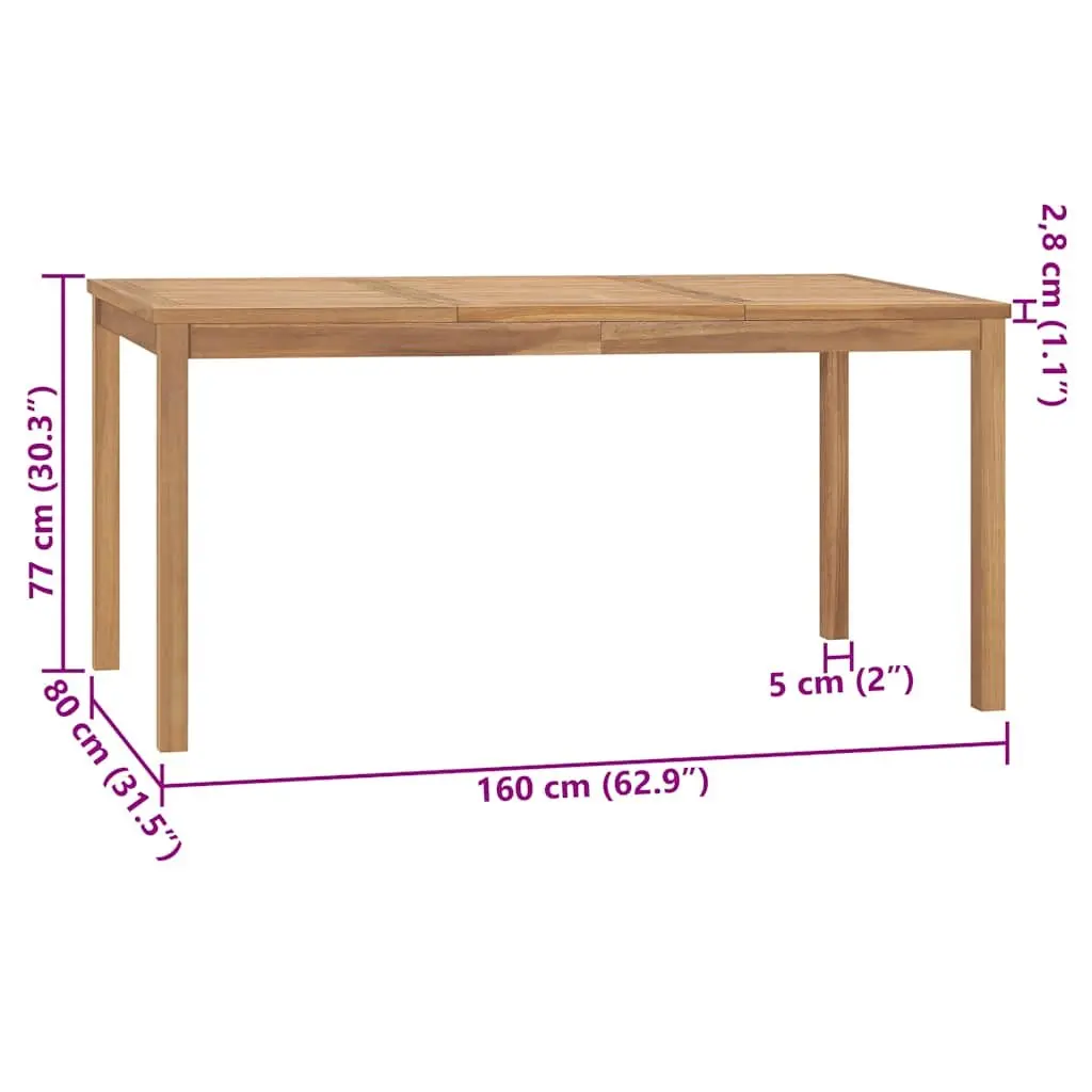 Outdoor Dining Table Solid Teak Wood 160x80cm