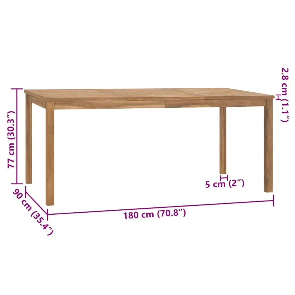 Teak Wood Outdoor Dining Table Brown 180x90x77cm Garden Patio Furniture