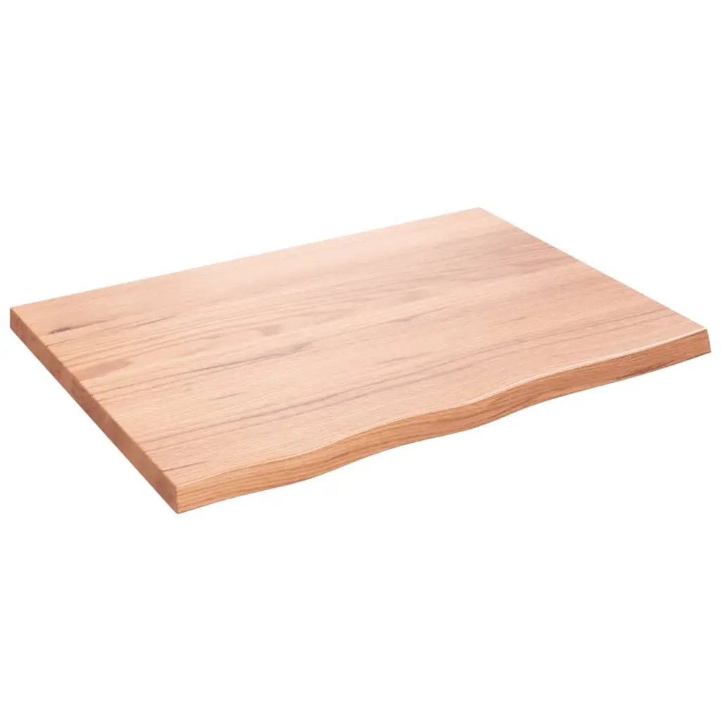 Solid Oak Wood Table Top Handcrafted Live Edge 80x60cm Brown Varnished Surface