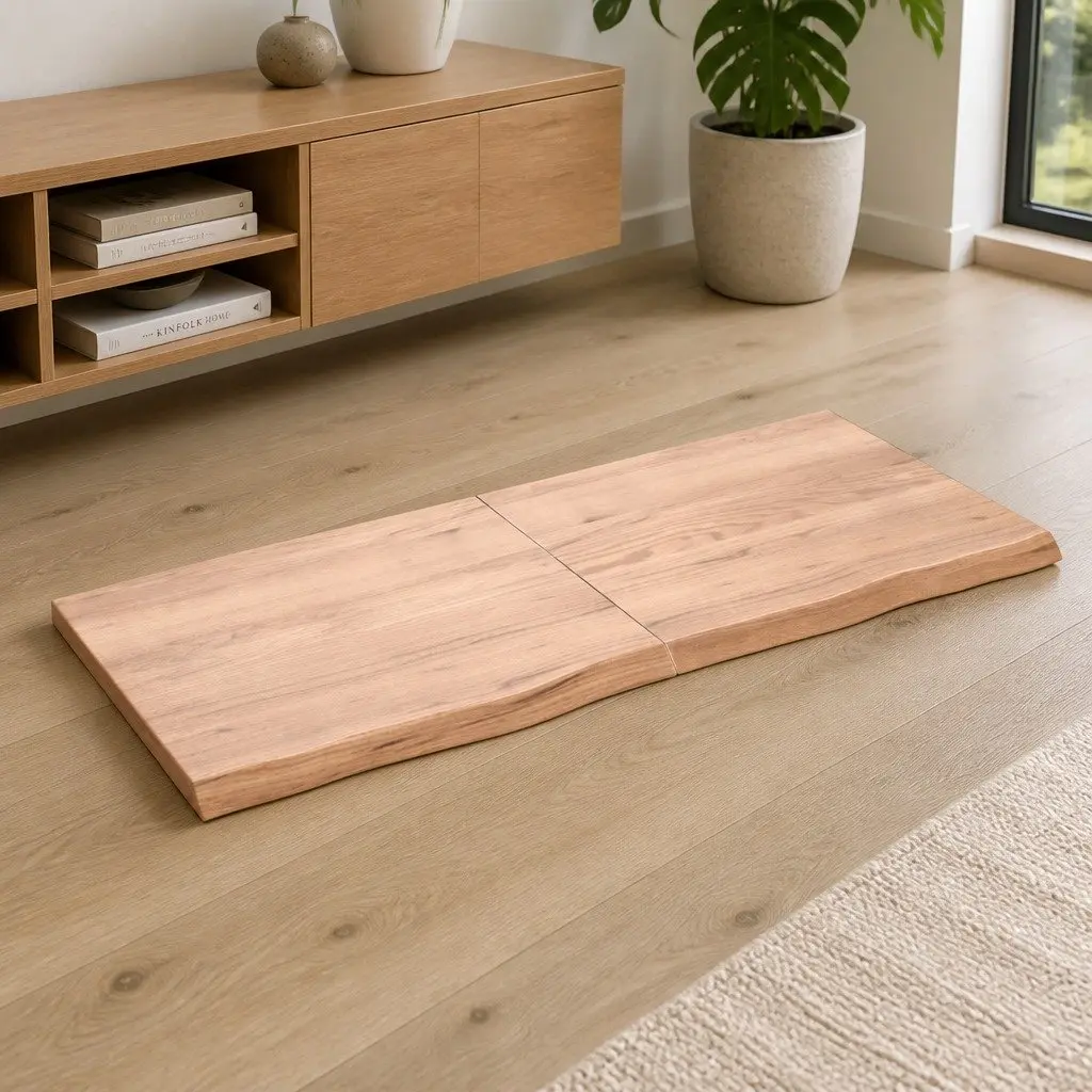 Solid Oak Wood Table Top Folding Live Edge 140x60cm Brown