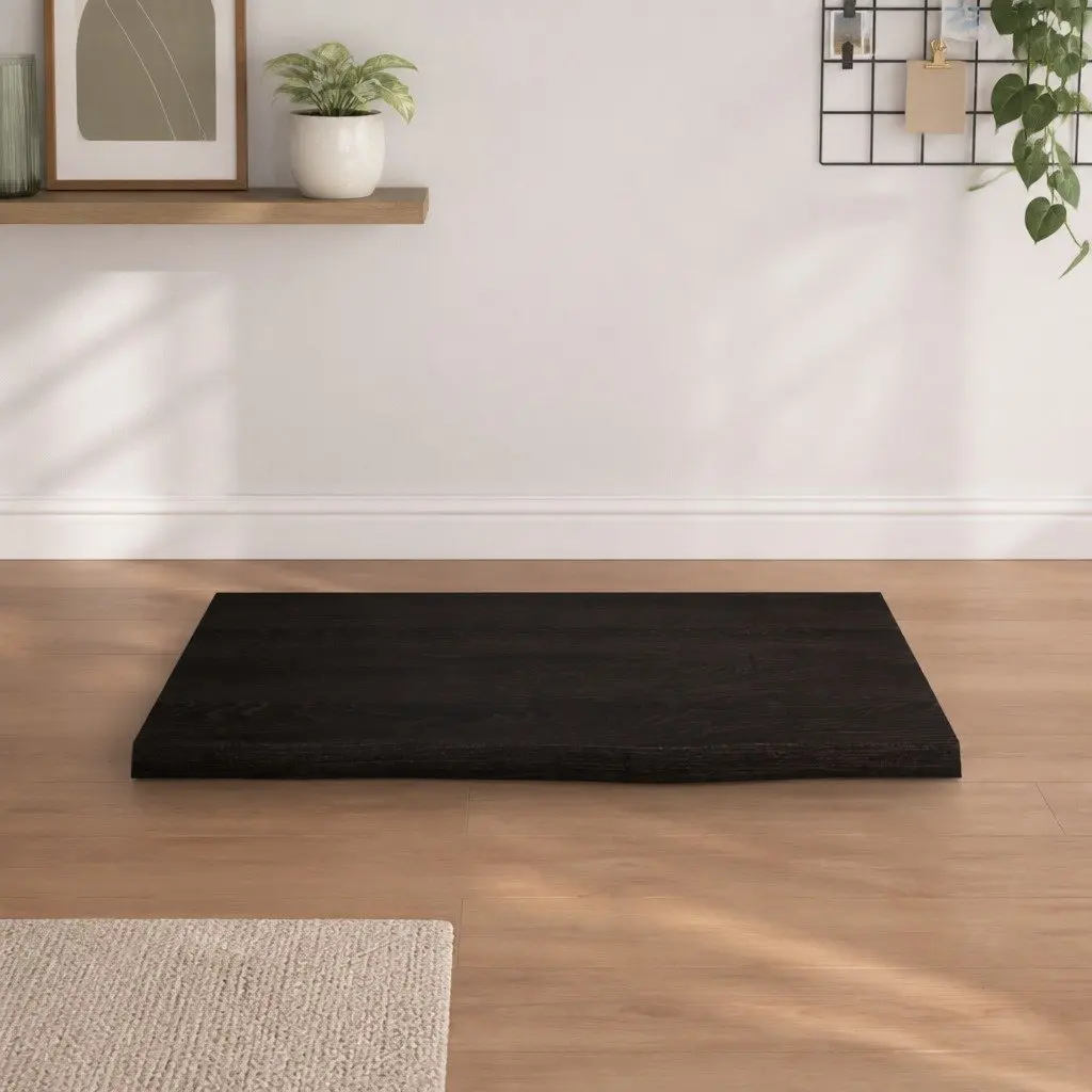 Table Top Handcrafted Live Edge Dark Brown 60x60x2 cm Solid Oak Wood
