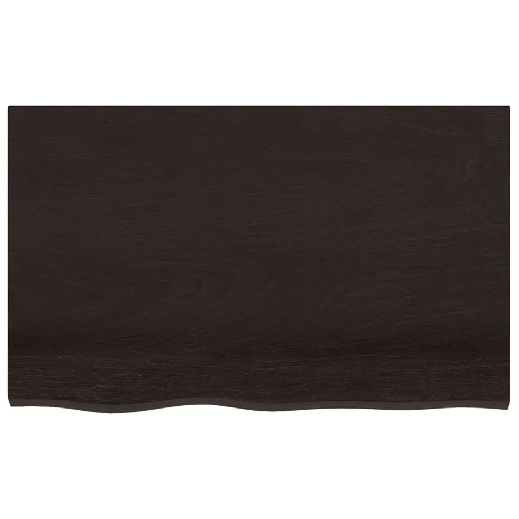 Table Top Dark Brown Solid Oak Wood Handmade Live Edge 80x50x6 cm