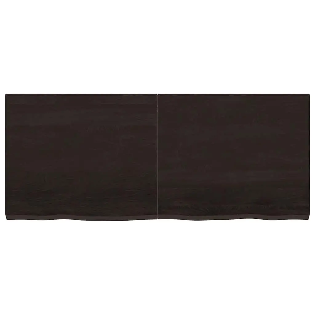 Solid Oak Wood Table Top Handcrafted Live Edge 120x50cm Dark Brown