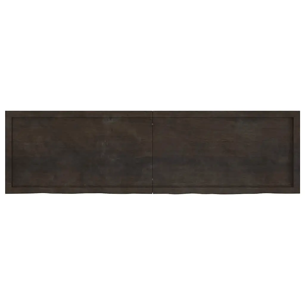 Dark Brown Solid Oak Wood Table Top Handcrafted Live Edge 180x50cm