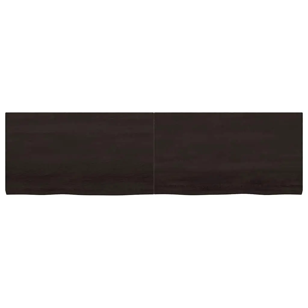 Dark Brown Solid Oak Wood Table Top Handcrafted Live Edge 180x50cm